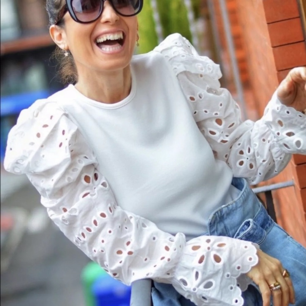 Zara Eyelet Top with Puff Sleeves
